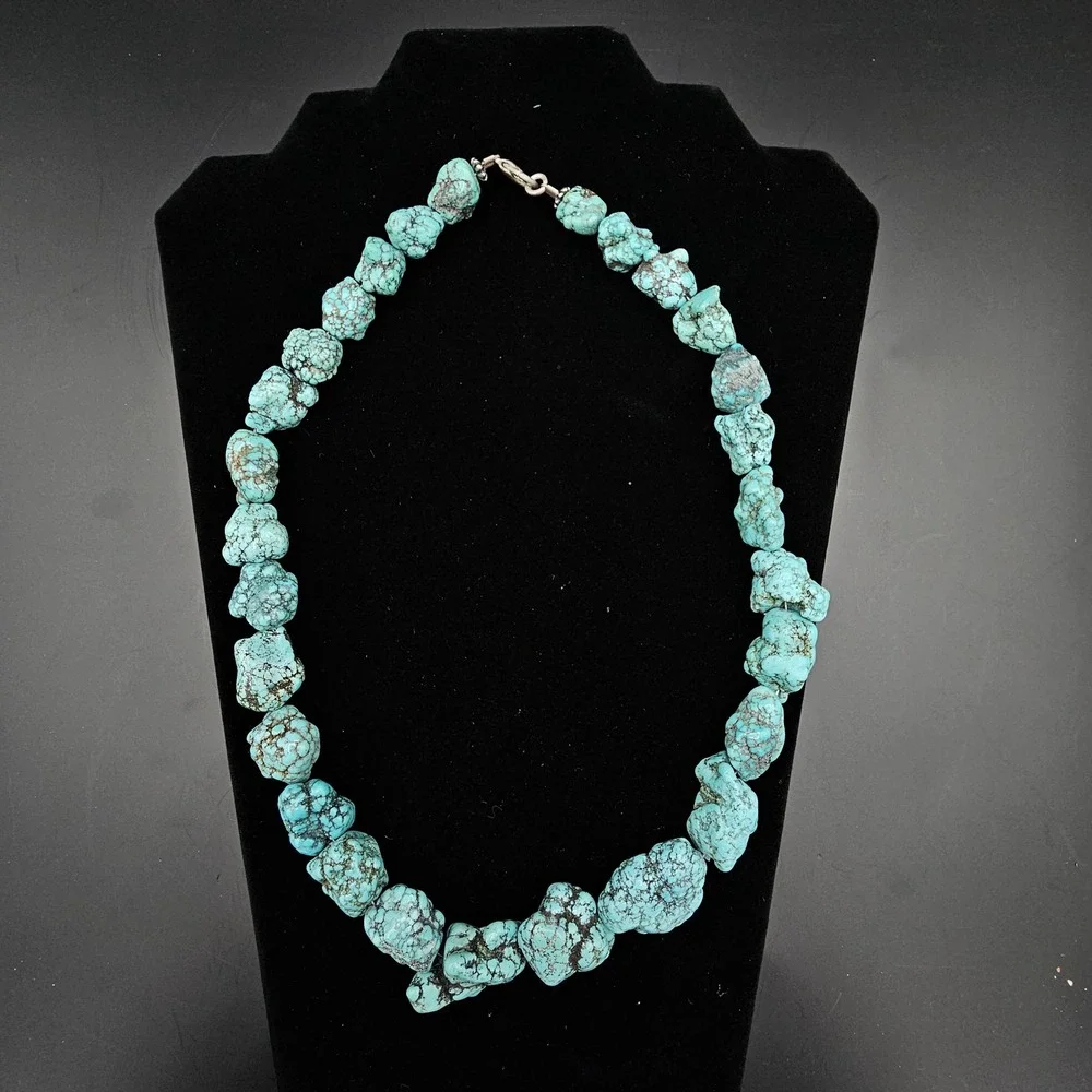 Vintage Kingman Turquoise Nugget Necklace Native American Southwestern 20in 122g
